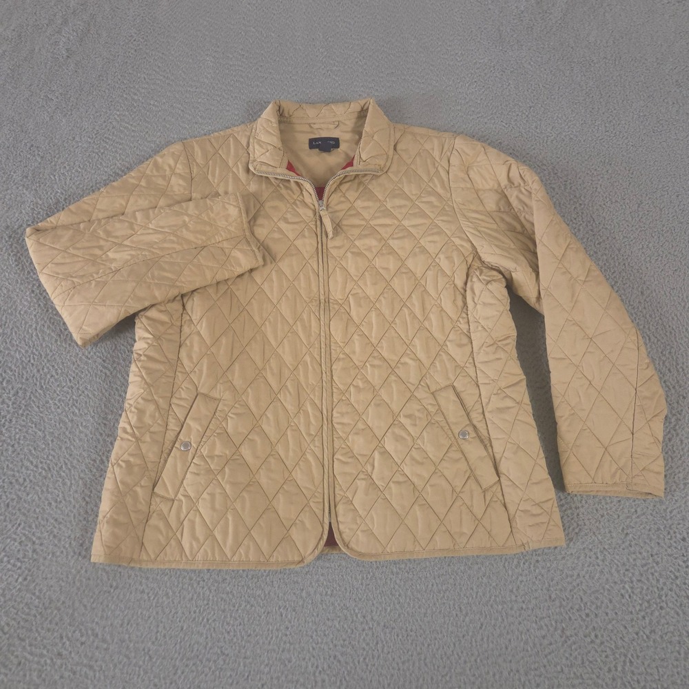 Lands' End Jacket Womens‎ XL Tan Quilted Full Zip Lightweight Diamond Pattern